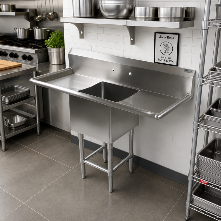 Product image #2 for John Boos Pro-Bowl Floor Model 1-Compartment Sink with Dual Drainboards, 20 x 20 x 14-Inch Bowl, 16-Gauge Stainless Steel