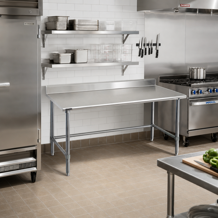Product image #2 for Eagle Budget Series Stainless Steel Work Table with Backsplash and Open Tubular Base, 48 x 36 Inches