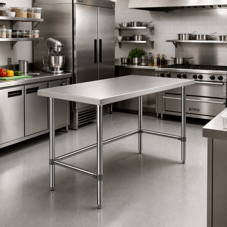 Product image #2 for Sapphire 60-Inch x 36-Inch x 35-Inch Stainless Steel Flat Top Open Base Work Table