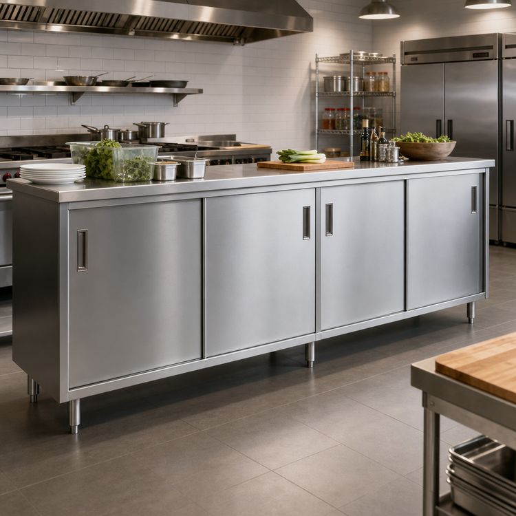 Product image #2 for Spec-Master Series 144-Inch Wide Stainless Steel Plate Cabinet with 4 Sliding Doors