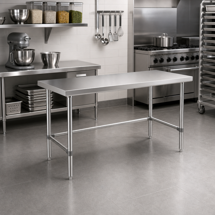 Product image #2 for Sapphire 60-Inch x 14-Inch Stainless Steel Flat Top Work Table with Open Base