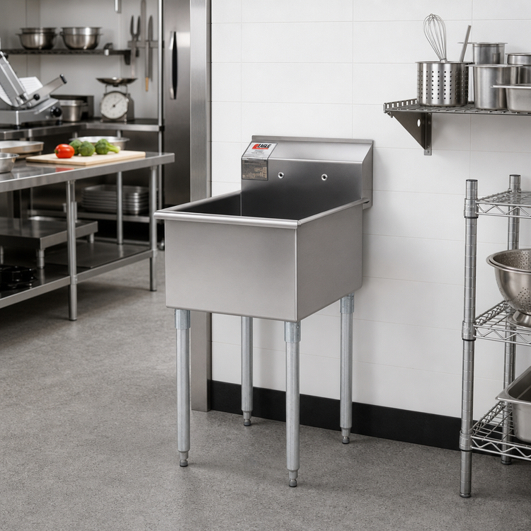 Product image #2 for Eagle Group Square-Corner One-Compartment Utility Sink, 18 x 18 in. Bowl, 16-Gauge 304 Stainless Steel, No Drainboards, Galvanized Legs