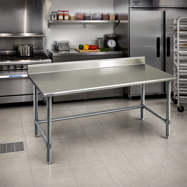 Product image #2 for Eagle Spec-Master 84-Inch x 36-Inch Stainless Steel Work Table with 4-1/2-Inch Backsplash and Tubular Base
