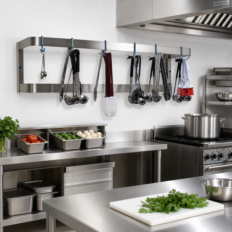 Product image #2 for Advance Tabco 132-Inch Wall-Mounted Stainless Steel Double-Bar Pot Rack