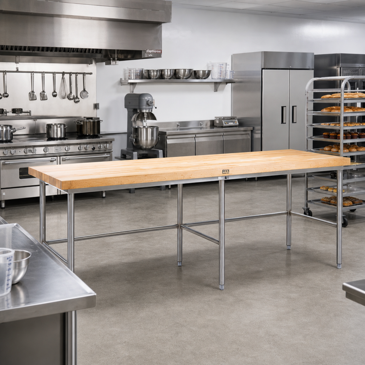 Product image #2 for John Boos Stainless Steel Baker's Table Frame for 144" x 48" Wood Top, Without Bin Stops