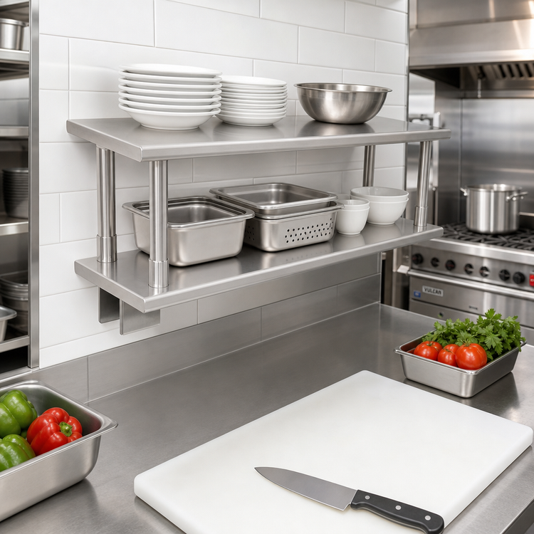 Product image #2 for Eagle Pass-Thru Shelf with Overshelf, 24 Inch W x 18 Inch D, Wall Mounted Stainless Steel