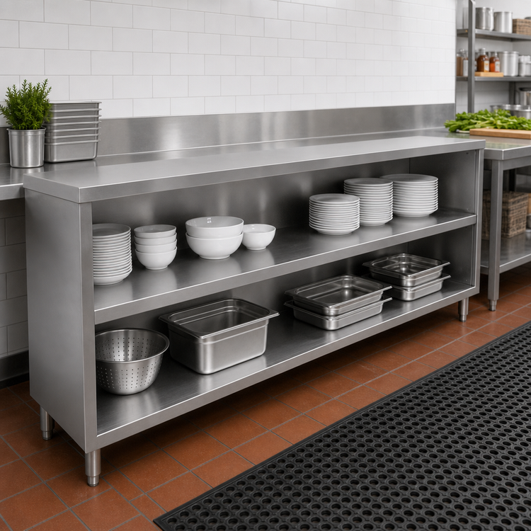 Product image #2 for John Boos Open Front Stainless Steel Dish Cabinet with Mid-Shelf, 108" x 18" x 35"
