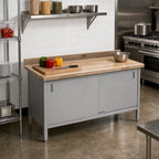 Thumbnail image #2 for John Boos EBSW7R4-2472 Wood Top Work Table, 72 x 24 Inches, 1-3/4-Inch Maple Top, Stainless Steel Cabinet Base with Sliding Doors