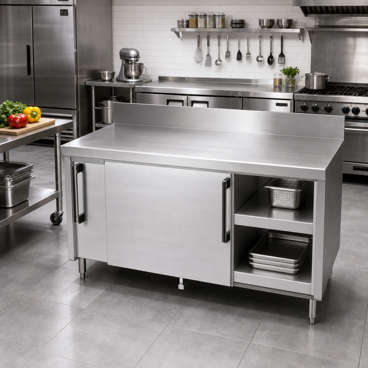 Product image #2 for La Rosa Refrigeration L-63196-32 96" L x 32" D Stainless Steel Sliding Door Utility Stand