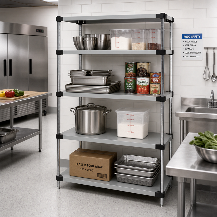Product image #2 for Quantum Stationary Solid Shelving Starter Kit, 54 x 14 x 54 Inches, 4 Shelves, 304 Stainless Steel