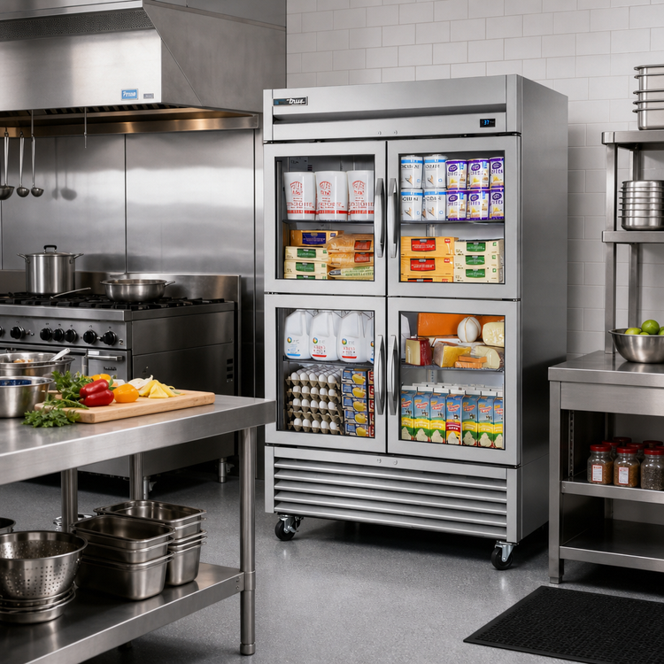 Product image #2 for True Two-Section Glass Door Reach-In Refrigerator, Stainless Steel, Self-Contained Bottom Mount