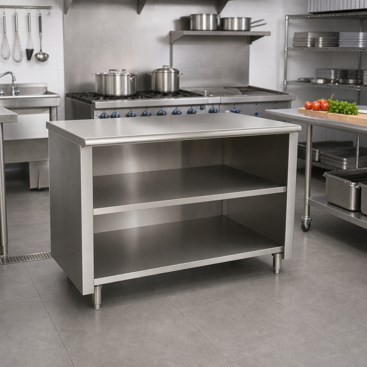 Product image #2 for Advance Tabco Special Value Series 60" x 30" Open Base Work Table with Mid-Shelf, 16 Gauge 304 Stainless Steel Flat Top