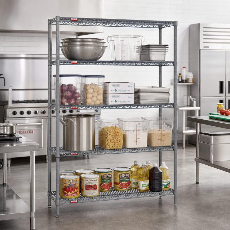 Product image #2 for Eagle Group Valu-Master 4-Tier Starter Wire Shelving Unit, 60"W x 18"D x 74"H, Pewter Gray Epoxy Finish