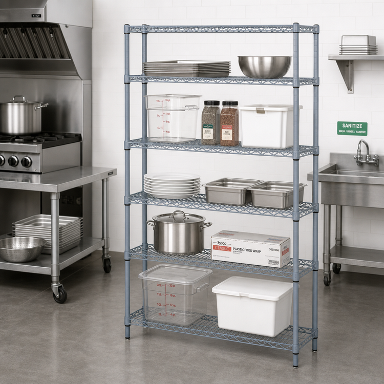 Product image #2 for Quantum Wire Shelving Starter Kit, 54 x 21 x 54 Inches, 5 Shelves, Gray Epoxy Antimicrobial Finish