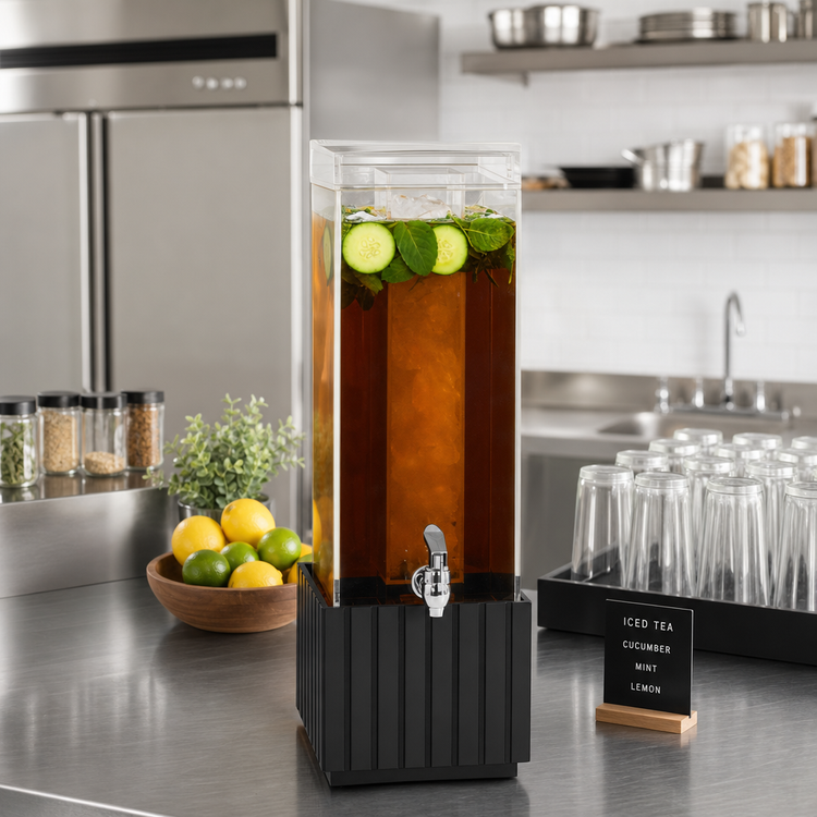 Product image #2 for Cal-Mil Brooklyn Ribbed Square Ice Beverage Dispenser, 3 Gallon Polycarbonate Tank