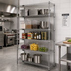 Thumbnail image #2 for Quantum WR74-2454S-5 Stationary 5-Shelf Wire Shelving Starter Unit, 54"W x 24"D x 74"H, 304 Stainless Steel