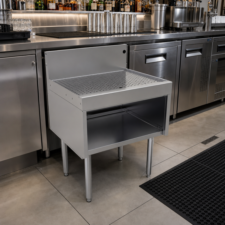 Product image #2 for Glastender Underbar Drainboard Half Cabinet, 24" Wide x 24" Deep, Open Front