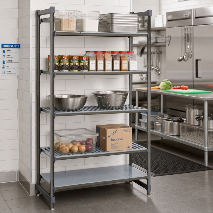 Product image #2 for Cambro Camshelving Basics Plus 5-Shelf Stationary Starter Unit, 18 x 36 x 84 Inches, Vented and Solid, Brushed Graphite