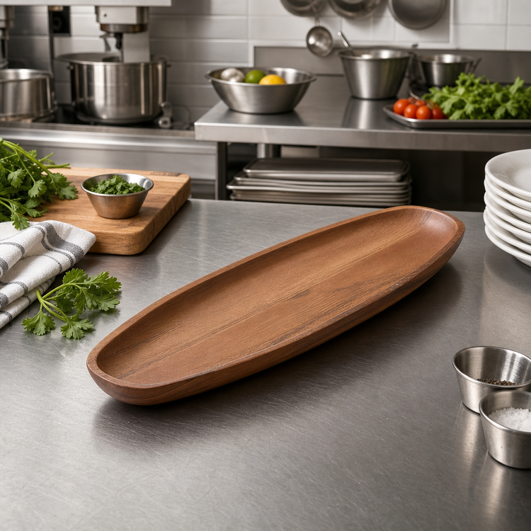 Product image #3 for American Metalcraft Medium Oblong Acacia Wood Boat-Style Serving Platter
