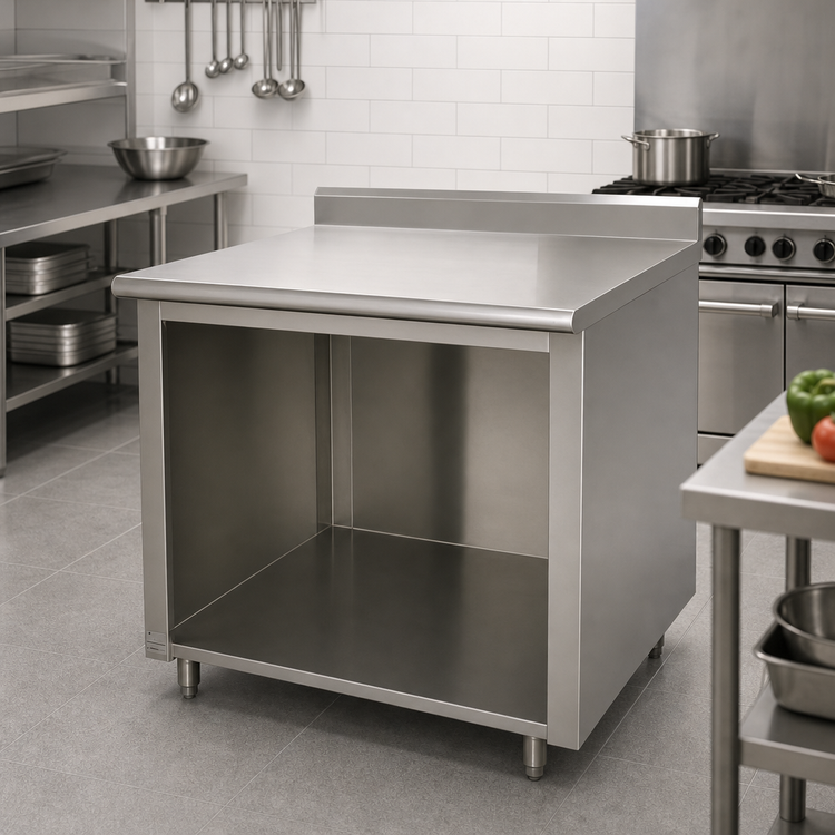 Product image #2 for Advance Tabco Special Value Series 48" W x 30" D 304 Stainless Steel Open Base Work Table with 5" Backsplash