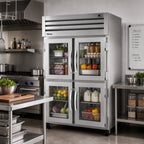 Thumbnail image #2 for True Mfg. - General Foodservice SPEC SERIES STA2RPT-4HG-2S-HC 2-Section Pass-Thru Reach-In Refrigerator, 4 Front Glass Half Doors, 2 Rear Stainless