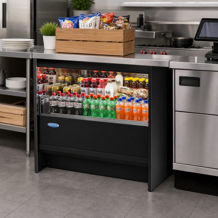 Product image #2 for Federal Industries Undercounter Square-End Refrigerated Self-Serve Display Case, 47.7-Inch Wide, Black Laminate, R290