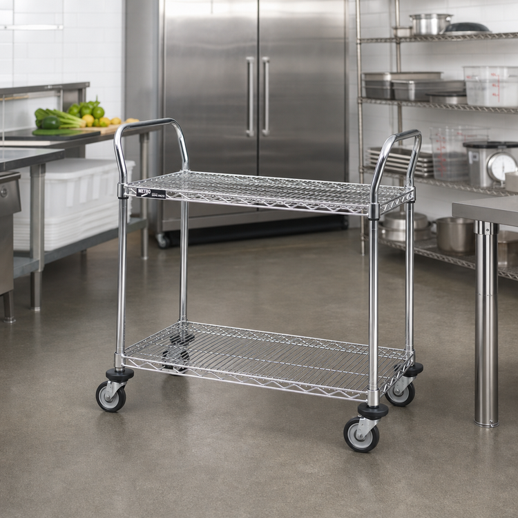 Product image #2 for Metro Super Erecta MW605 Standard Duty Chrome Plated Utility Bus Cart with 2 Wire Shelves