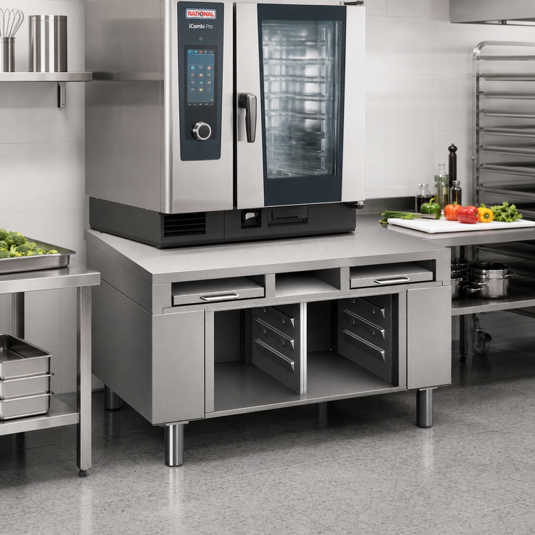 Product image #2 for RATIONAL Height-Adjustable Equipment Stand with Pull-Out Shelves and 12 x 20 Pan Rails for Size 2-S