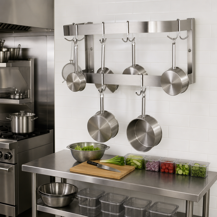 Product image #2 for Advance Tabco Special Value Series Wall-Mounted Double-Bar Stainless Steel Pot Rack, 36 x 12 x 12 Inches