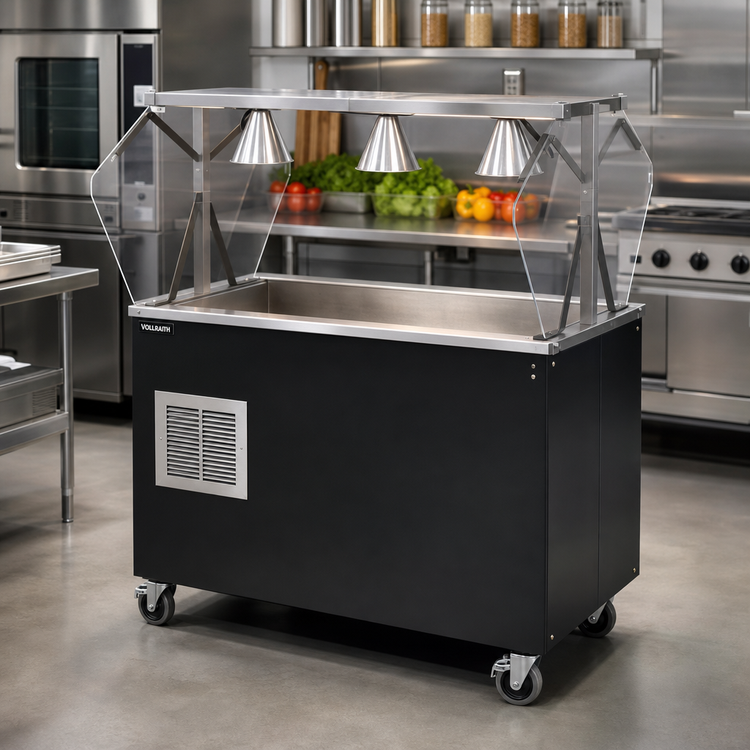 Product image #2 for Vollrath 2-Series Affordable Portable Refrigerated Cold Food Pan Buffet Station with Clear Acrylic Breath Guard and Open Storage Base