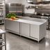 Thumbnail image #2 for John Boos Enclosed Work Table with Sliding Double Doors, 132 x 36 Inches, 16-Gauge 300-Series Stainless Steel Top, 5-Inch Backsplash