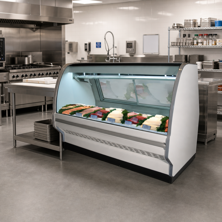 Product image #2 for Howard-McCray 40E Series SC-CFS40E-4C-LED Fish and Poultry Curved Glass Self-Contained Refrigerated Display Case, 51.5 Inch, White