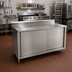 Thumbnail image #2 for John Boos 84 Inch x 36 Inch Stainless Steel Enclosed Work Table with Sliding Doors and 5 Inch Backsplash