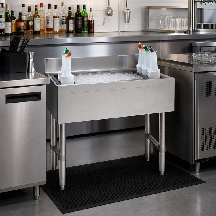 Product image #2 for Advance Tabco Special Value Series 30-Inch Wide Stainless Steel Cocktail Unit with 12-Inch Deep Ice Bin and Bottle Racks