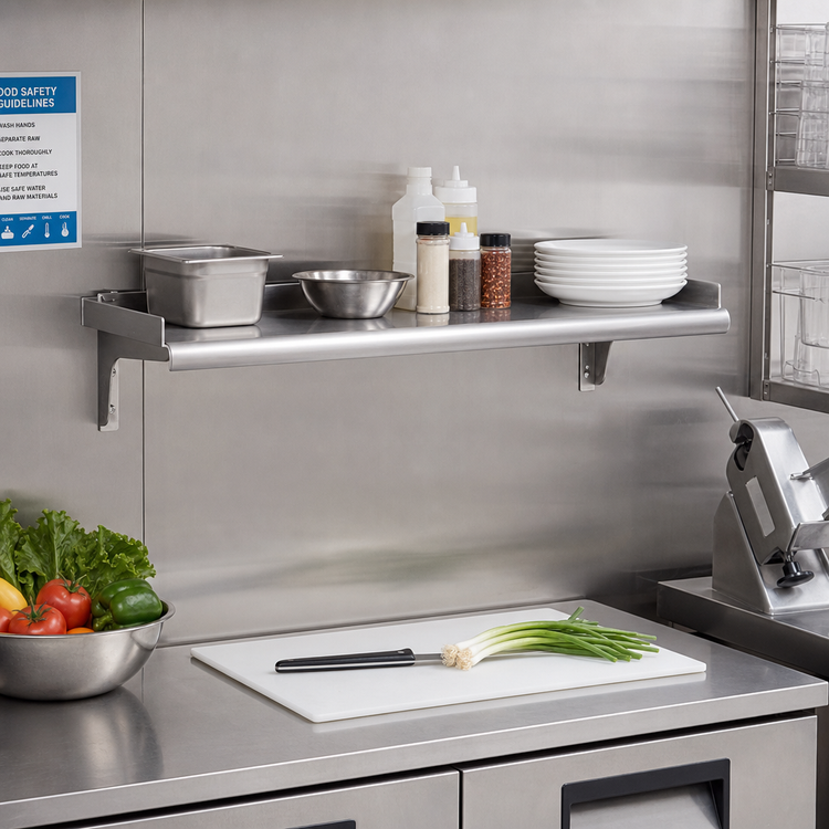 Product image #2 for Eagle Snap-n-Slide 24-Inch x 15-Inch Wall Shelf, Rolled Front Edge, 16/430 Stainless Steel