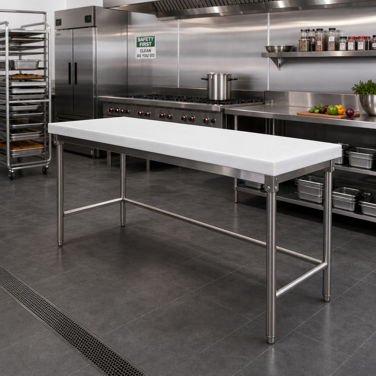 Product image #2 for Advance Tabco Poly-Vance Poly Top Work Table, 84"W x 30"D, 5/8" Thick, Stainless Steel Base