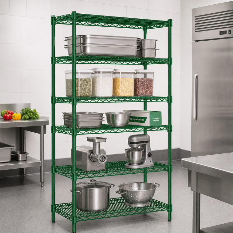 Product image #2 for Steel Works Stainless Heavy Duty 5-Tier Wire Shelving Unit, 60 x 21 x 84 Inches, Green Epoxy Coated