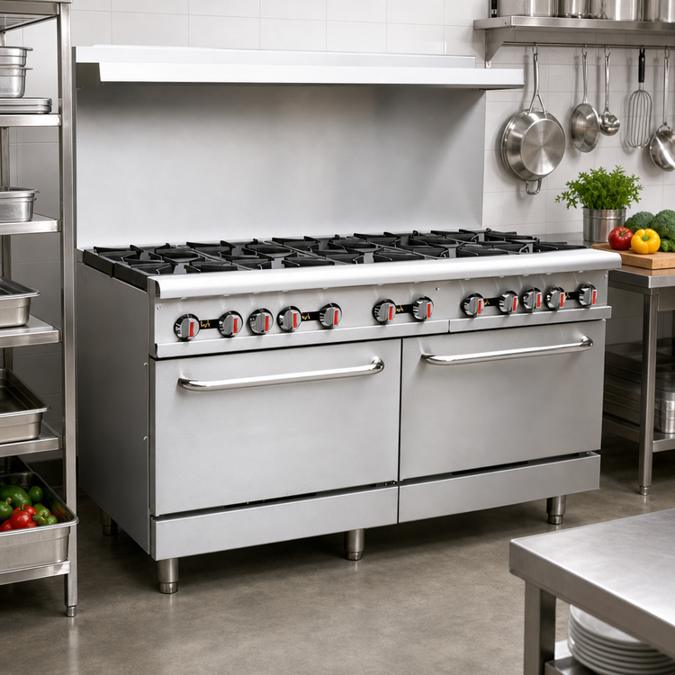 Product image #2 for Omcan USA CE-CN-1524-L 60-Inch Propane Commercial Gas Range with 10 Open Burners and 2 Standard Ovens