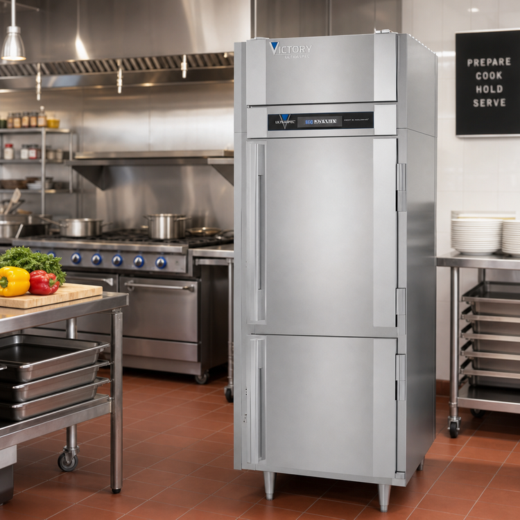 Product image #2 for Victory UltraSpec Pass-Thru Heated Holding Cabinet with 4 Half-Height Solid Hinged Doors, 1-Section, Standard Depth