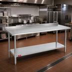 Thumbnail image #2 for Duke Manufacturing 314-30120-2R 120-Inch Stainless Steel Work Table, 30-Inch Deep, 14-Gauge 300 Series Top, 1-1/8-Inch Riser, Galvanized Undershelf