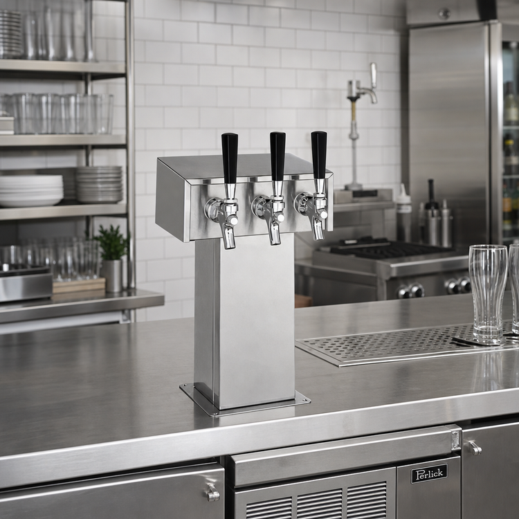 Product image #2 for Perlick 3780-3W-304SS 304 Stainless Steel Tee Tower - 3-Faucet Countertop Beer Dispenser