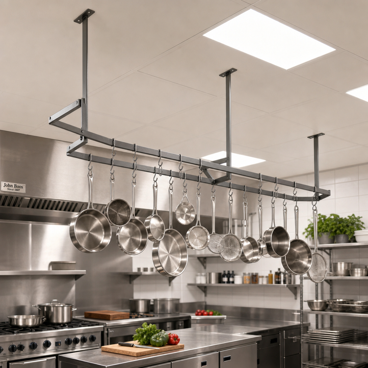 Product image #2 for John Boos Ceiling-Mounted Double-Bar Stainless Steel Pot Rack with 20 Double Hooks