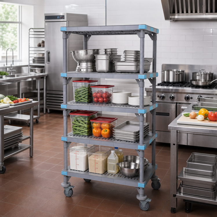Product image #2 for Millenia Mobile Polymer Shelving Starter Unit with 4 Open Grid Shelves