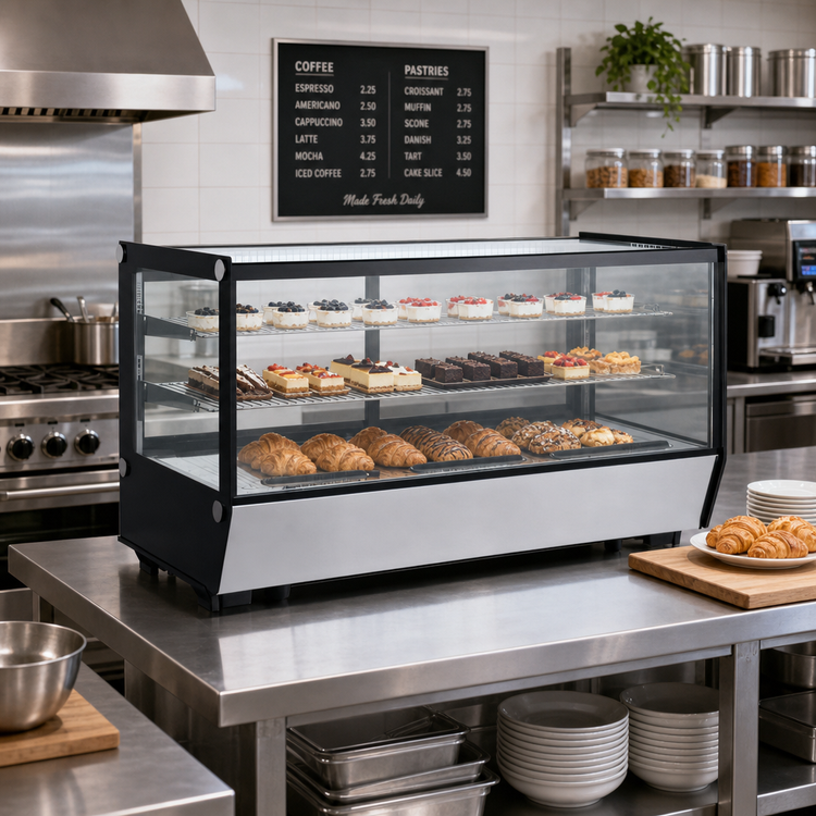 Product image #2 for 60-Inch Square Glass Full-Service Countertop Refrigerated Display Case, 8.89 Cu. Ft.