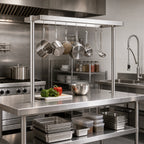 Thumbnail image #3 for Klinger's Trading TMQ-72 72-Inch Table-Mounted Adjustable Stainless Steel Pot Rack with Double-Prong Hooks
