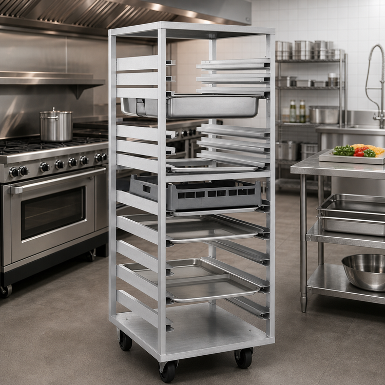Product image #2 for Panco Mobile Front-Loading Universal Aluminum Pan Rack with 11 Angle Slide Sets