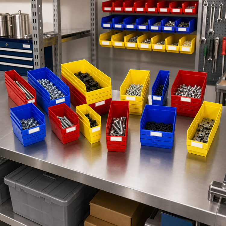 Product image #2 for Quantum Economy Nesting Polypropylene Shelf Bin with Rear Hanglock and Label Holder, 11-5/8 x 8-3/8 x 6 Inches