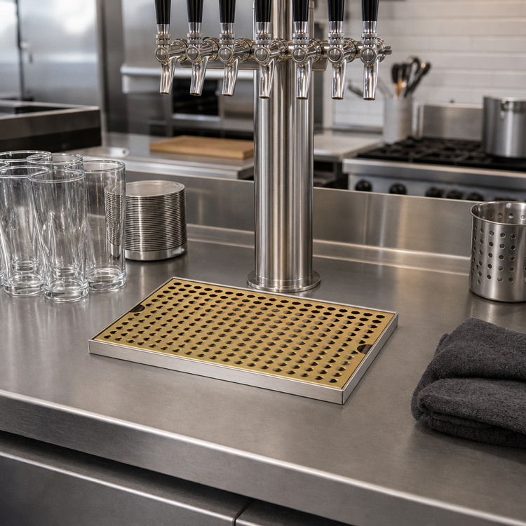 Product image #2 for Micro Matic Surface Mount Drip Tray Trough with PVD Brass Screen, 12 x 8 Inches, Stainless Steel