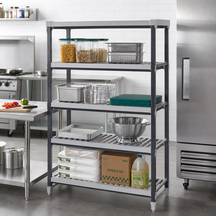 Product image #2 for Cambro Camshelving Elements XTRA 4-Shelf Vented Universal Shelf Kit, 18 x 42 Inches, Speckled Gray