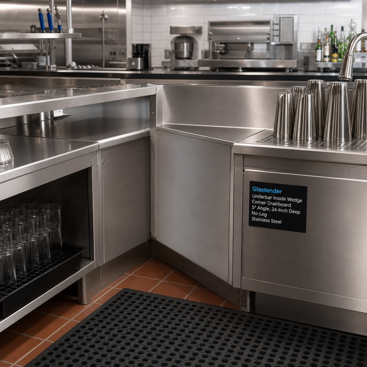 Product image #2 for Glastender Underbar Inside Wedge Corner Drainboard, 5° Angle, 24-Inch Deep, No-Leg, Stainless Steel